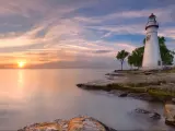 The Marblehead Lighthouse on the edge of Lake Erie in Ohio, USA. Photographed at sunrise.