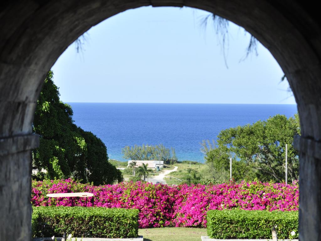Overlooking Caribbean Sea and gardens from Rose Hall Great House