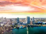 Panorama of Lake Eola and the city of Orlando, Florida.
