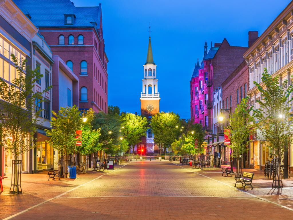 Burlington, Vermont, USA at Church Street Marketplace at early evening. 