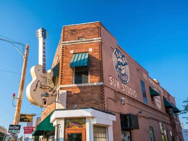 Exterior of the historic recording studio on a sunny day 