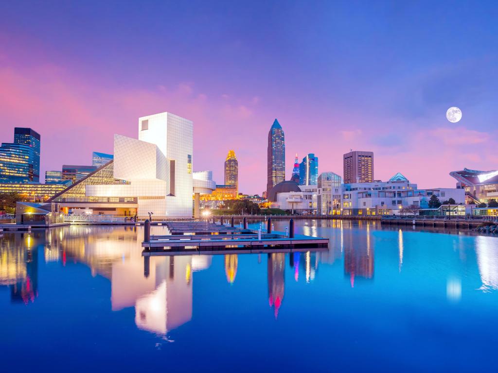 Downtown Cleveland skyline from the lakefront in Ohio, USA.