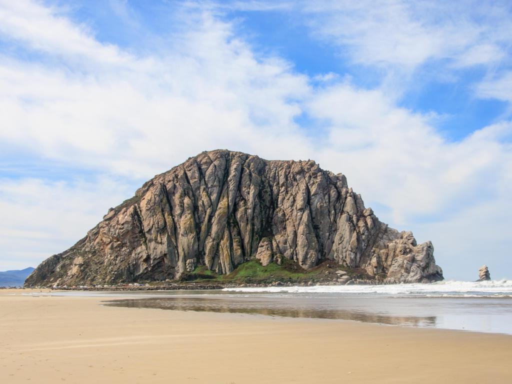 Famous rock formation on Morro Bay on a sunny day