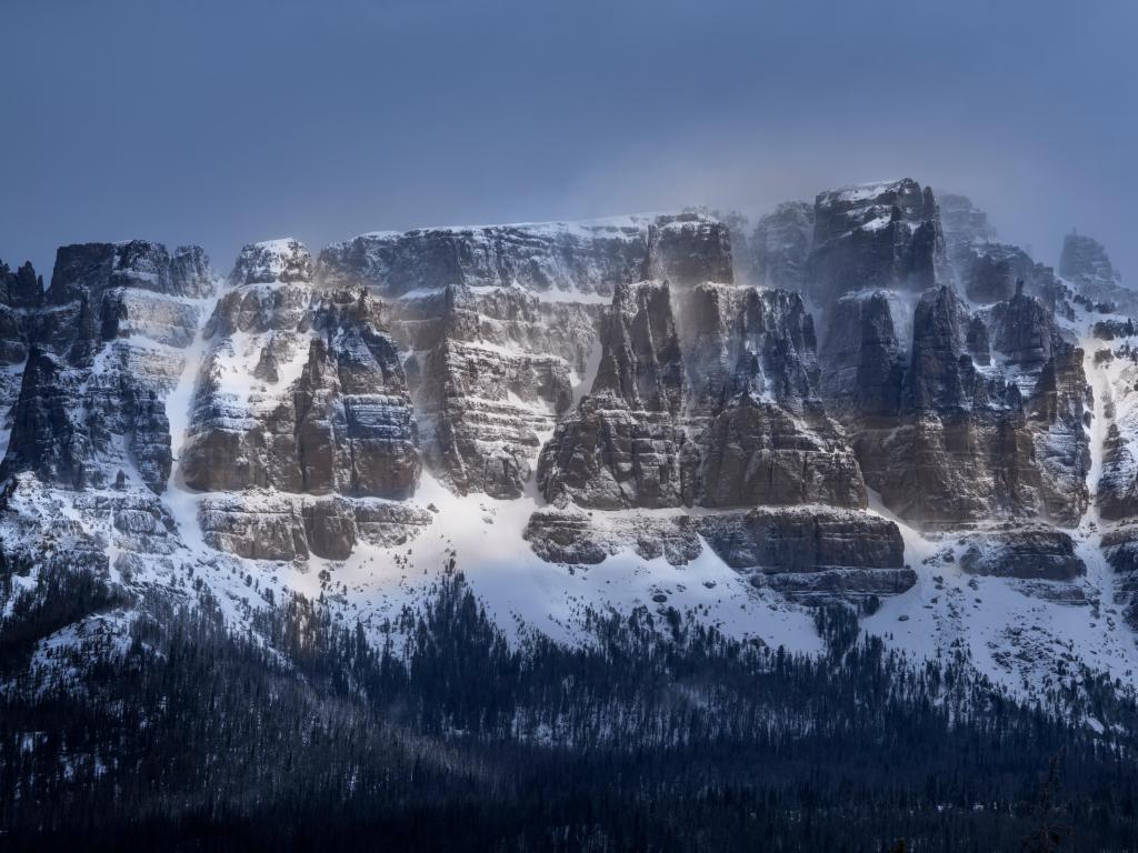 Bridger-Teton National Forest, Wyoming, USA with storm light on Breccia Cliffs.