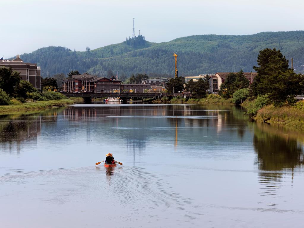 Canoeing on the Necanium river in Seaside, Oregon.