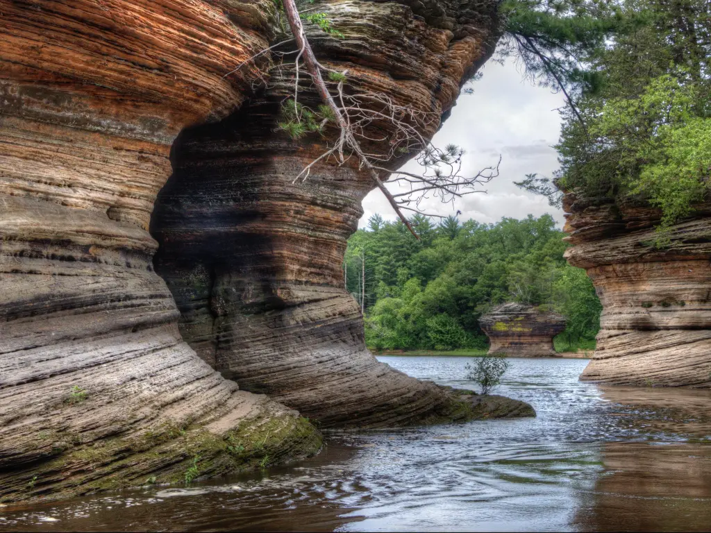 Witches Gulch, Wisconsin Dells, USA with a view of the cliffs and river running through.
