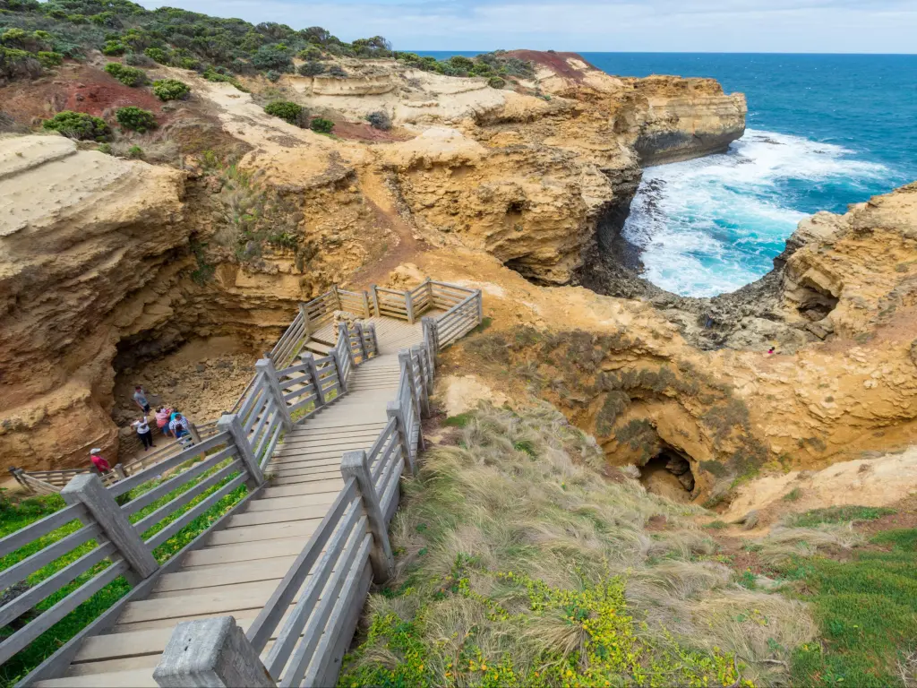 Stairs leading down to The Grotto, a natural rock formation near Peterborough at the western end of the Great Ocean Road