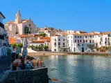Panoramic view of Cadaques on Spain's Mediterranean seaside of Costa Brava