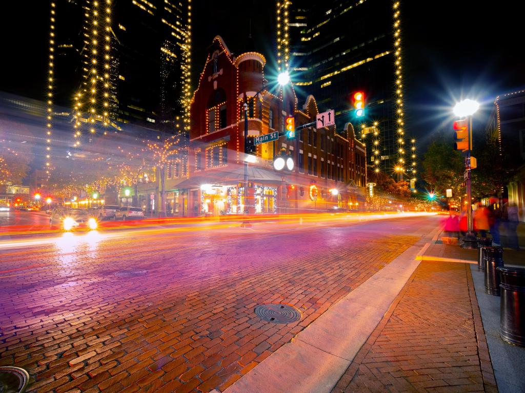 Texas Street at Night Downtown, Sundance Square at night in downtown Fort Wort