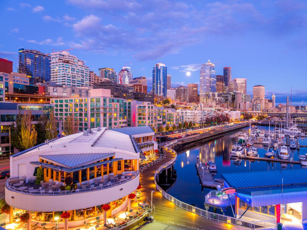 Evening view of Pier 66 in Seattle, Washington