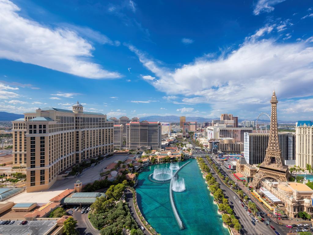 Las Vegas, Nevada, USA with a view of the strip skyline as seen at sunny day.