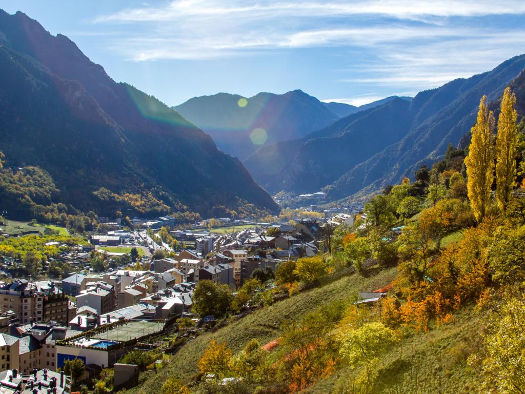 View of Andorra La Vella valley from surrounding mountains