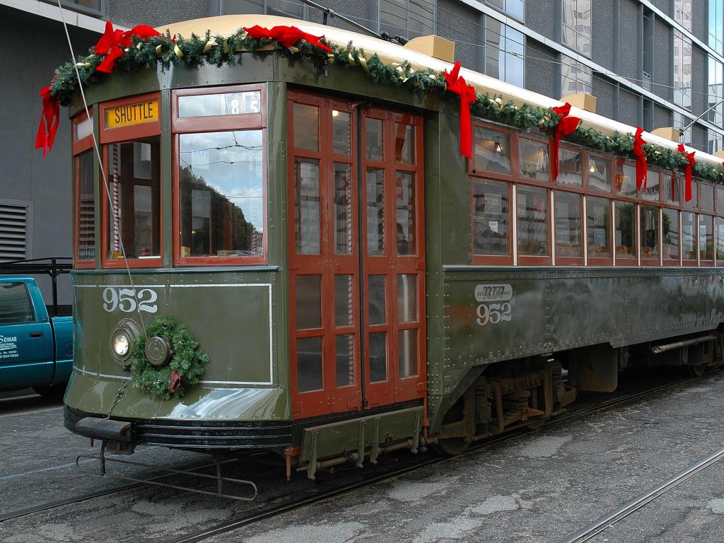 Decorated Vintage San Francisco Trolley Car at Christmas