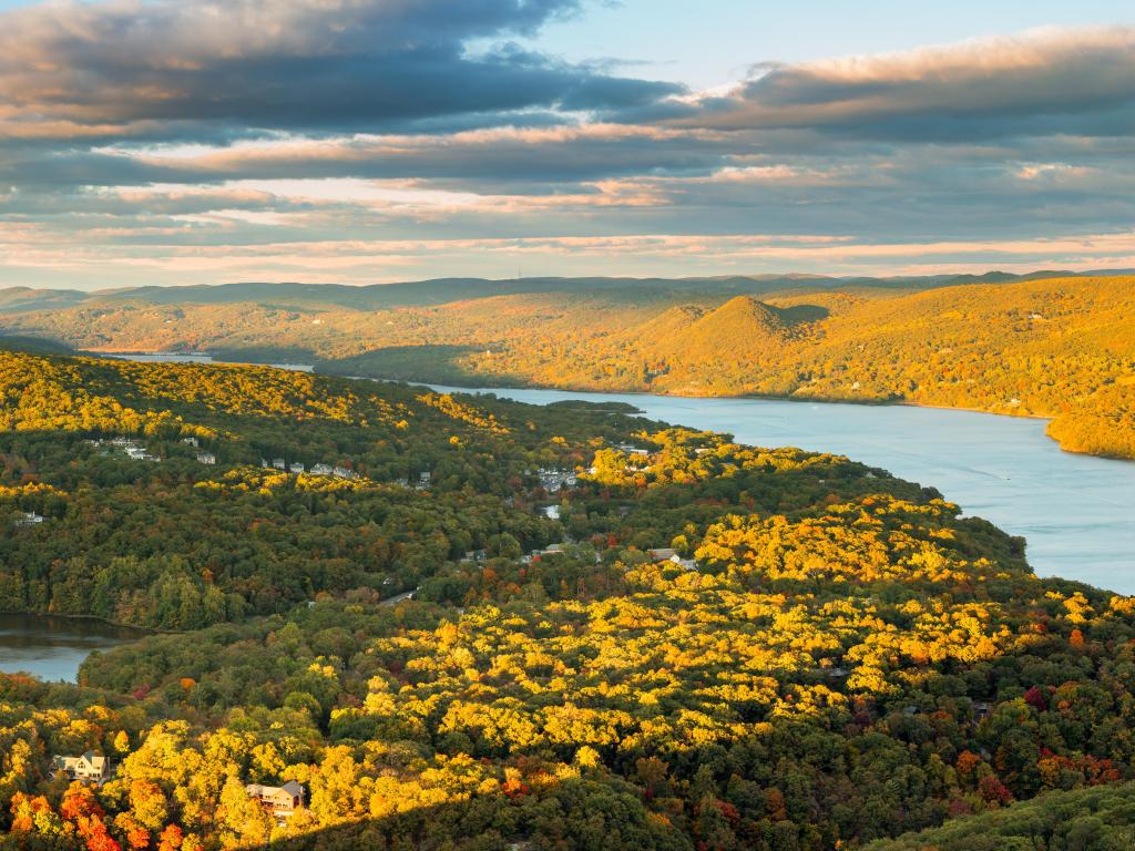 Hudson Valley and Fort Montgomery, NY viewed from Bear Mountain on a sunny autumn afternoon.