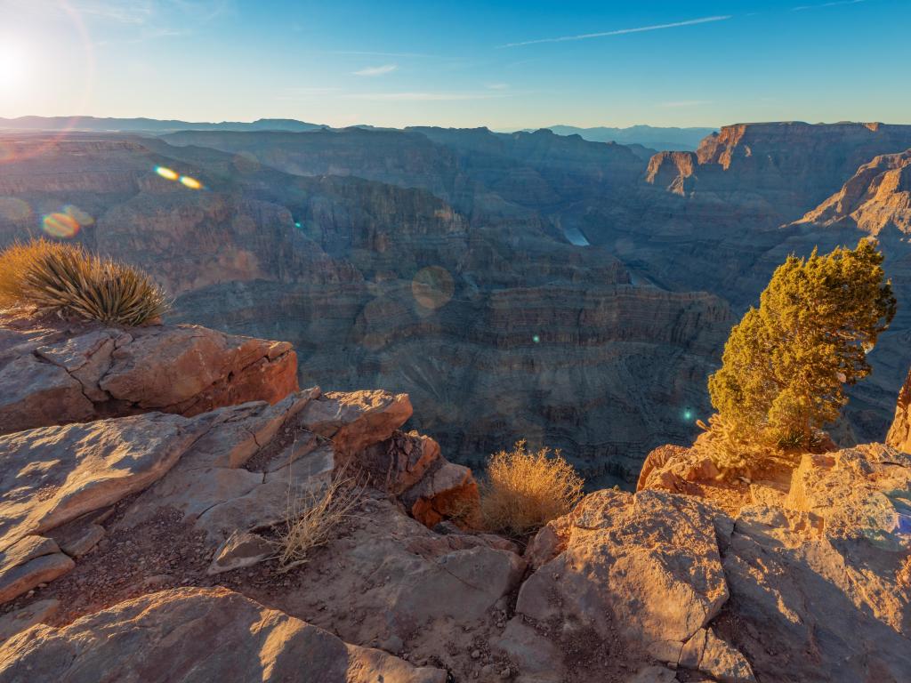 Grand Canyon, Arizona, USA with an amazing view of the canyon near the Skywalk observation deck on a sunny day.