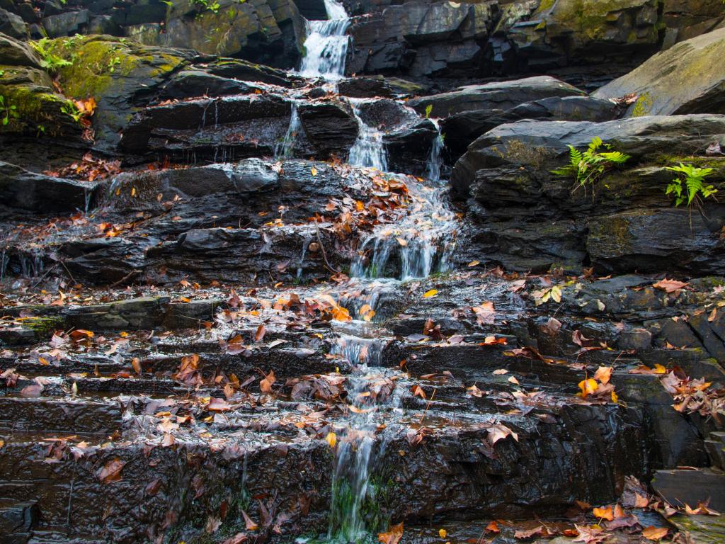 Augusta Canal Trail waterfall on rock slabs