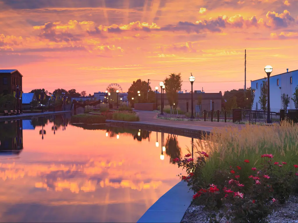 Sunrise over Carroll Creek in downtown Frederick, Maryland.