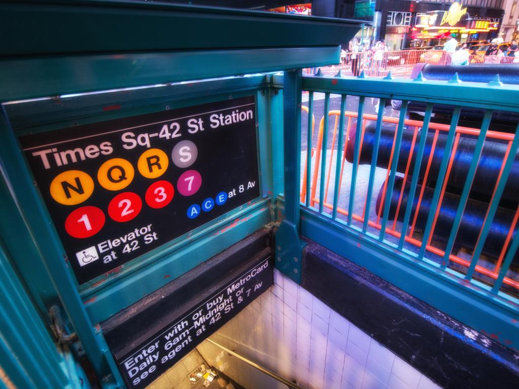 Times Square Entrance of the subway station at night