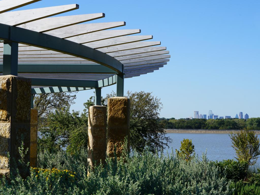 View of Dallas skyline from the White Rock Lake in Dallas, Texas