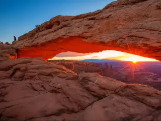 Sunrise at Mesa Arch in Canyonlands National Park near Moab, Utah, USA.