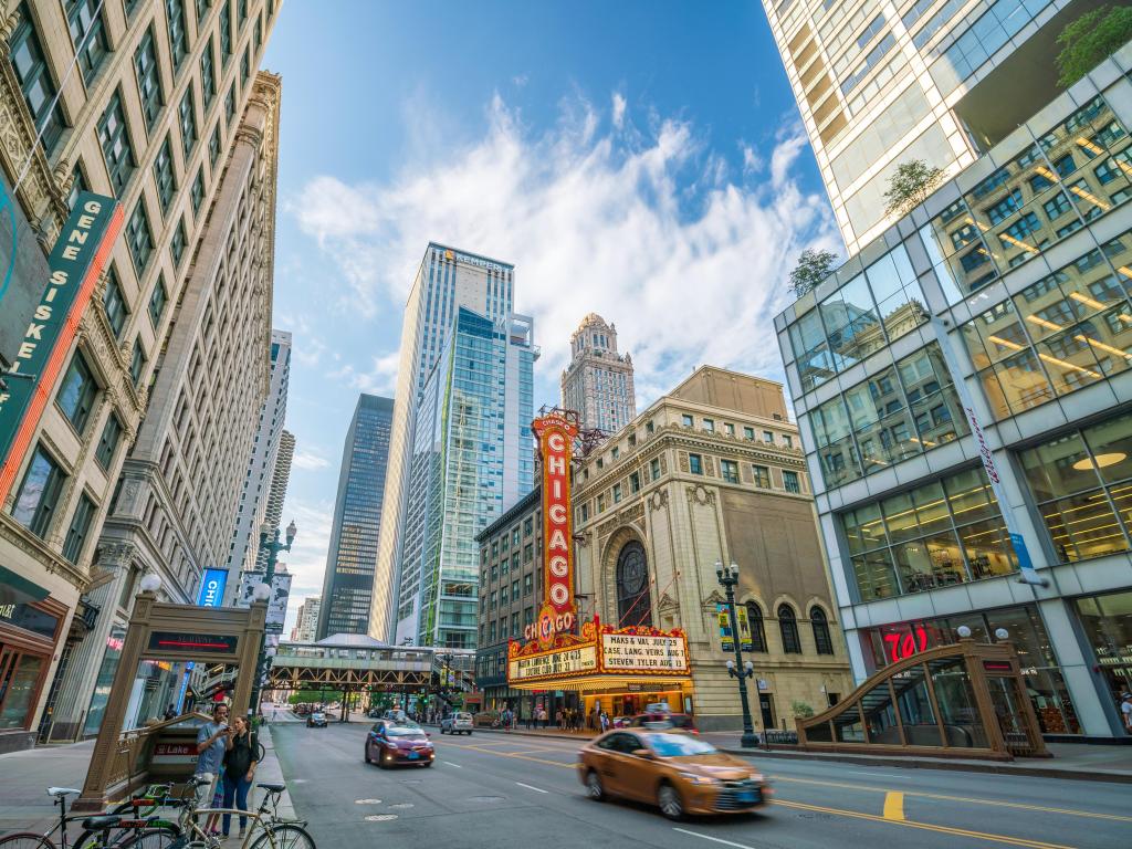 The famous Chicago Theater on State Street on June 20, 2016 in Chicago, Illinois