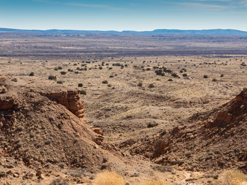 Expansive view of the New Mexico Desert, from a ridge in the Sevilleta National Wildlife Refuge