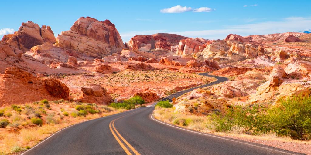 Road through the Valley of Fire State Park in Nevada, USA