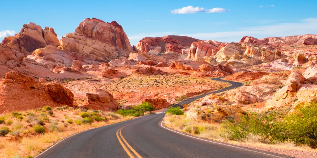 Road through the Valley of Fire State Park in Nevada, USA