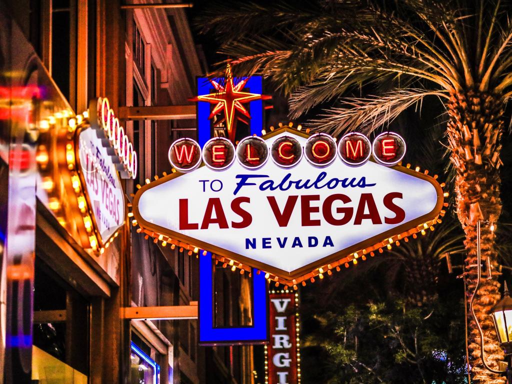 Las Vegas City in Nevada, bright lights in the night