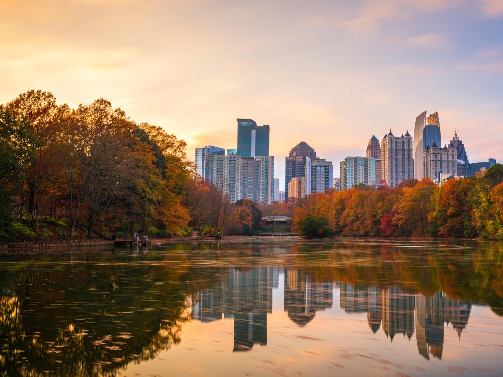 Atlanta, Georgia, USA midtown skyline from Piedmont Park in autumn.
