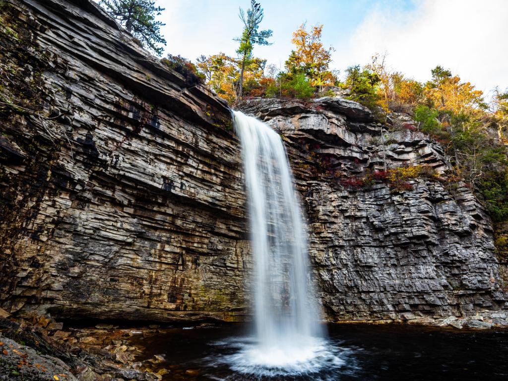Close up view of waterfall and rocky landscape in Lake Minnewaska State Park, New York