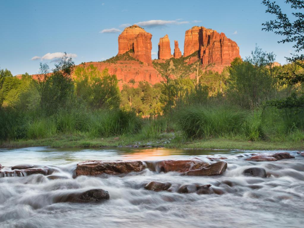 Cathedral Rock formation and Oak Creek in Sedona, Arizona, USA.