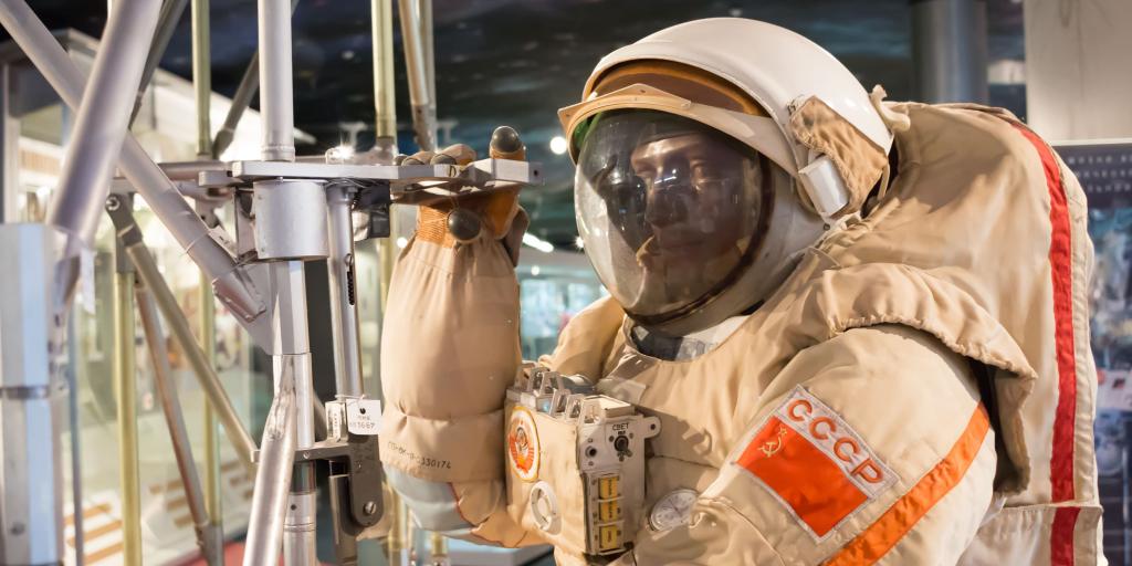 A mannequin wearing a USSR space suit at the Museum of Cosmonautics, Moscow