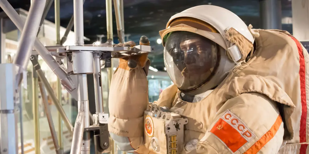 A mannequin wearing a USSR space suit at the Museum of Cosmonautics, Moscow