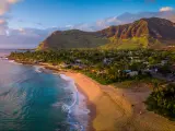 Aerial panorama of the West coast of Oahu, area of Papaoneone beach. Hawaii, USA