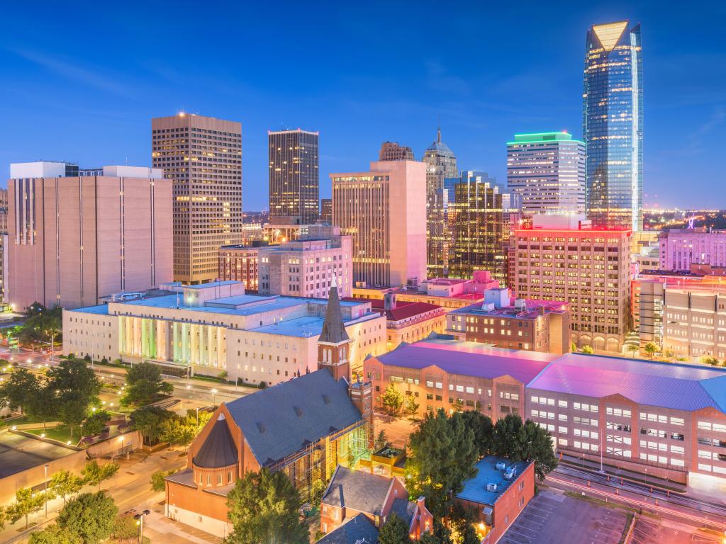 Oklahoma City, Oklahoma, USA downtown skyline at twilight.