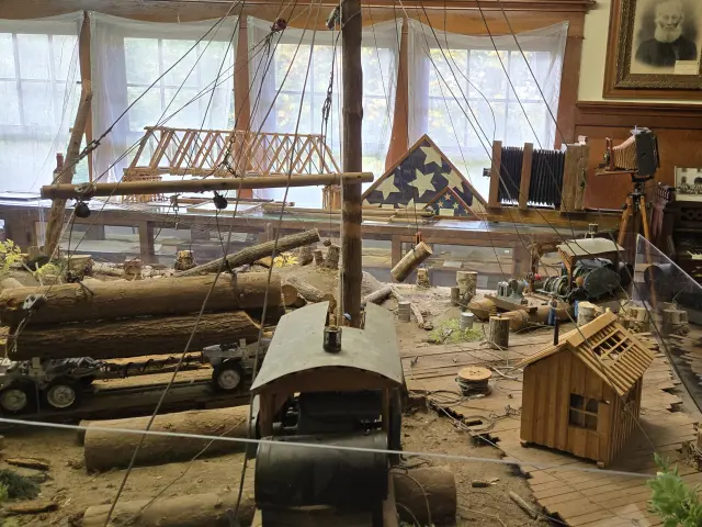 View of handmade logging diorama at display in the museum