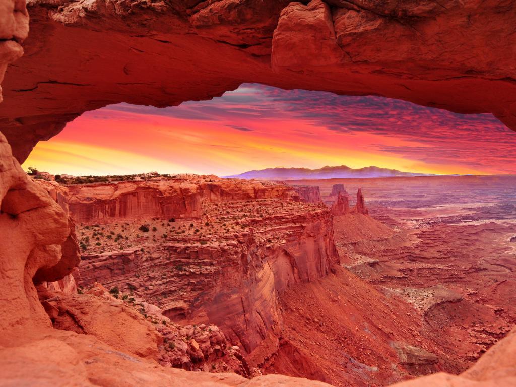 Bright sunrise over Canyonlands National Park near Moab, Utah