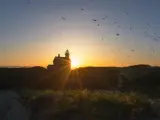 Scenic silhouette of the North Lighthouse during sunset on Block Island