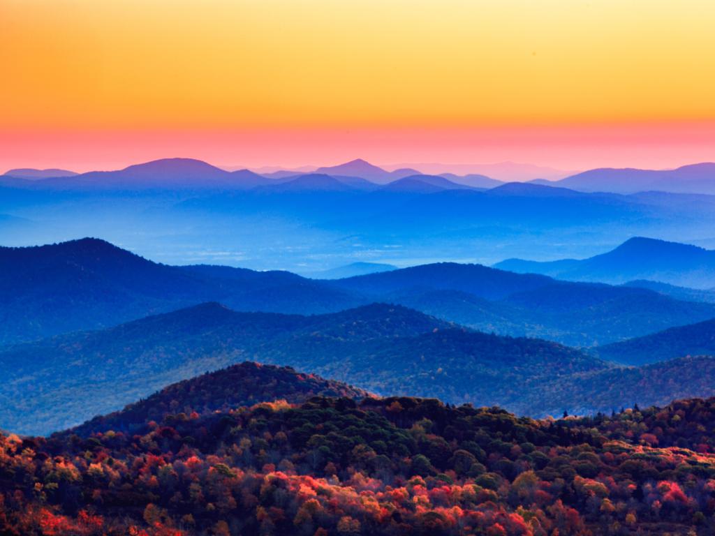 Sunset over the blue ridge mountains in North Carolina.