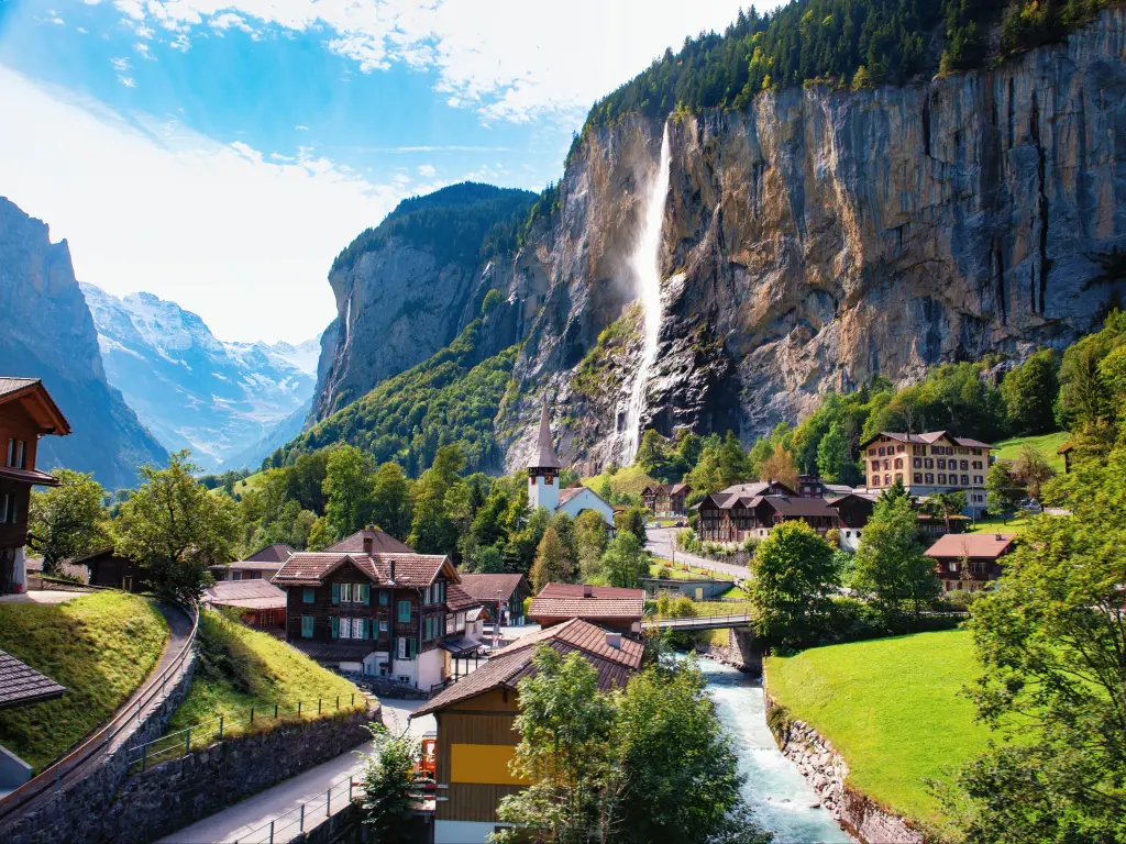 Valley of Lauterbrunnen - the most spectacular place in Switzerland, European Alps.