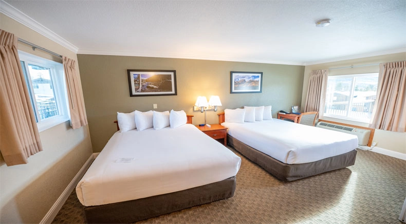 Interior of a family room with two beds in a hotel