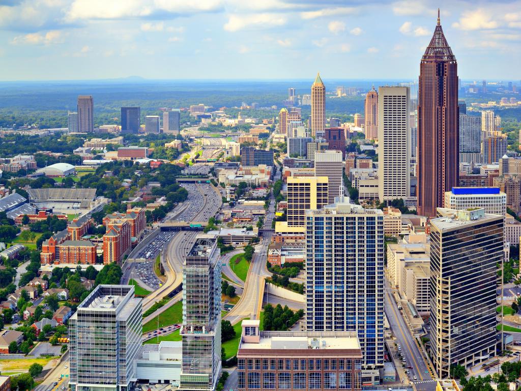 Skyline of downtown Atlanta, Georgia on a bright day.