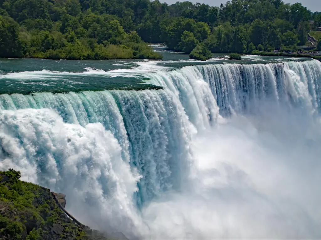 Niagara Falls, USA with trees in the distance and taken on a sunny day.