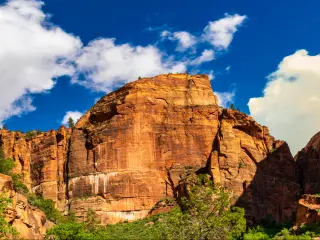 View of the Zion Canyon from the Emerald Pools Trail in Zion National Park, Utah.