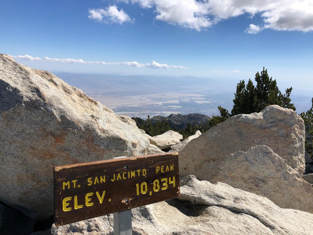 San Jacinto Peak signage in the mountains, California