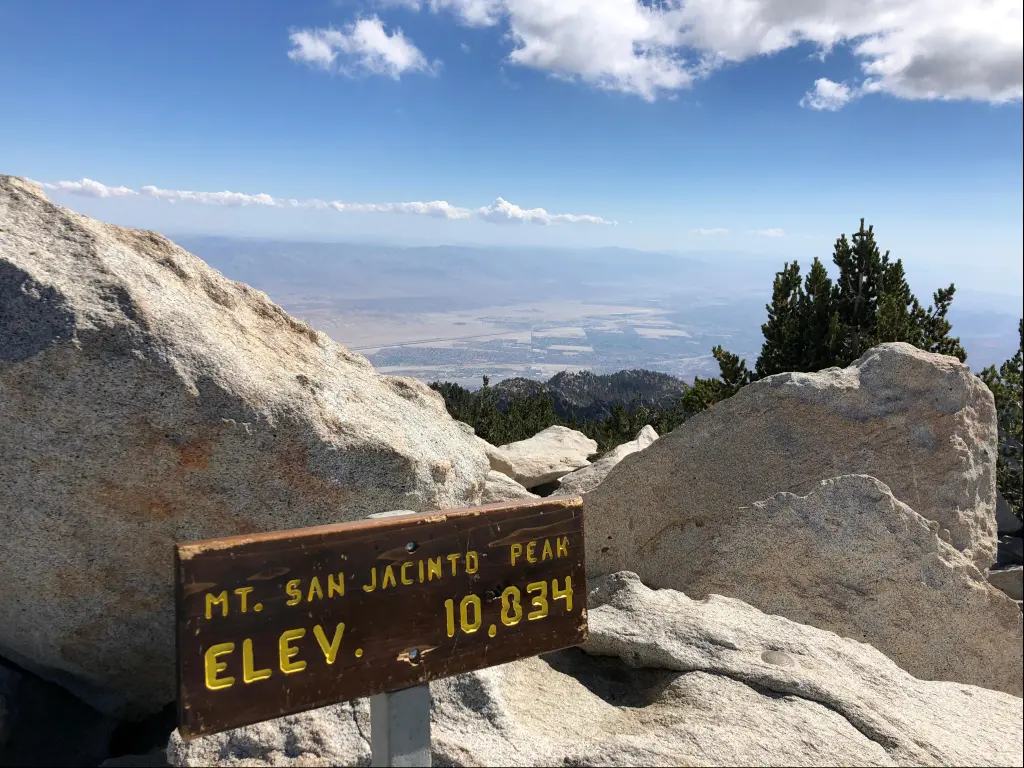 San Jacinto Peak signage in the mountains, California
