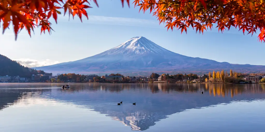 Mount Fuji reflected on Lake Kawaguchi, Japan 