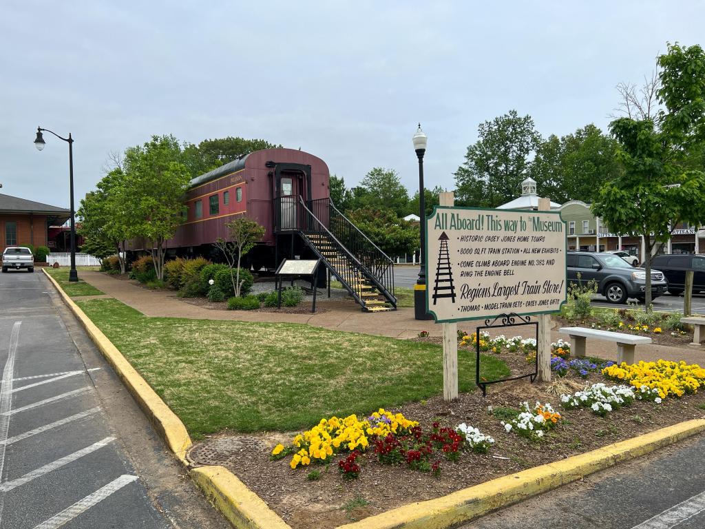 The exterior of Casey Jones Home Railroad Museum and Train Store in Jackson, Tennessee.