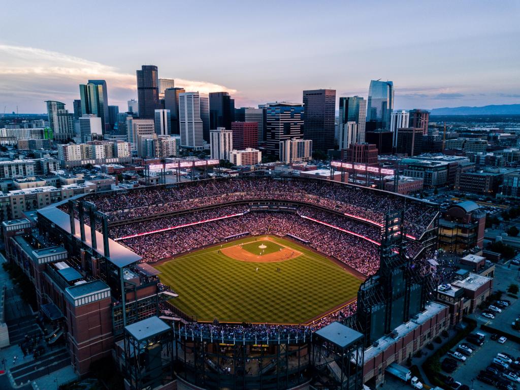 Skyline of Denver Colorado at sunset